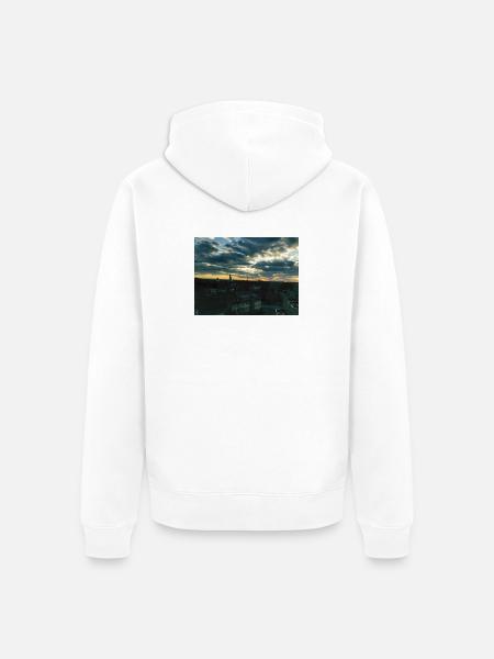 Sonnenuntergang über Stadtlandschaft - Unisex Premium Bio Zip Hoodie - Weiß