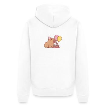 Niedliches Kapibara mit Geburtstagskuchen und Luftballons - Unisex Premium Bio Zip Hoodie - Weiß - Hinten - Thijin (182cm)