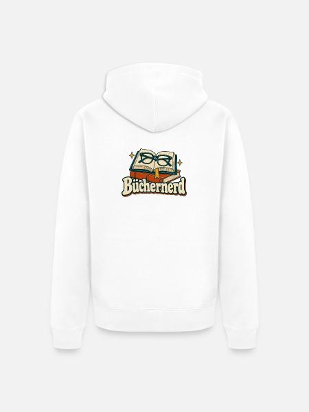 Büchernerd – Bücher mit Lesebrille im Retro-Stil - Unisex Premium Bio Zip Hoodie - Weiß