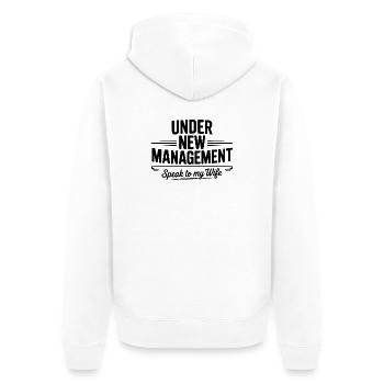 Unter neuer Leitung sprechen Sie mit meiner Frau - Unisex Premium Bio Zip Hoodie - Weiß - Hinten - Thijin (182cm)