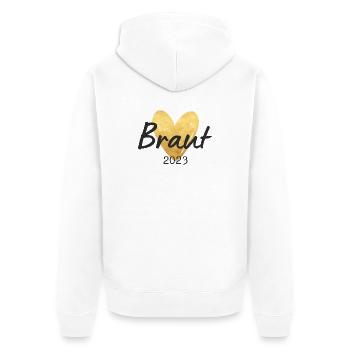 Braut 2023 goldenes Herz - Unisex Premium Bio Zip Hoodie - Weiß - Hinten - Thijin (182cm)