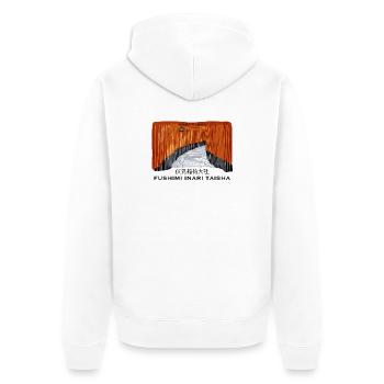 Japan, Kyoto, Fushimi Inari Taisha Torii Zeichnung - Unisex Premium Bio Zip Hoodie - Weiß - Hinten - Thijin (182cm)