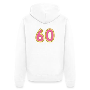 60. 60 JAHRE. 60-JÄHRIGES JUBILÄUM. 60. GEBURTSTAG. - Unisex Premium Bio Zip Hoodie - Weiß - Hinten - Thijin (182cm)