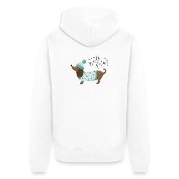 Dachshund with Sweater and Hat - Sweater Weather - Unisex Premium Organic Zip Hoodie - white - Back - Thijin (182cm)