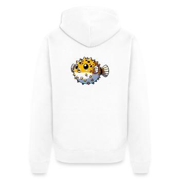 Kugelfisch - Unisex Premium Bio Zip Hoodie - Weiß - Hinten - Thijin (182cm)