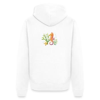 Seepferdchen Motiv - Unisex Premium Bio Zip Hoodie - Weiß - Hinten - Thijin (182cm)