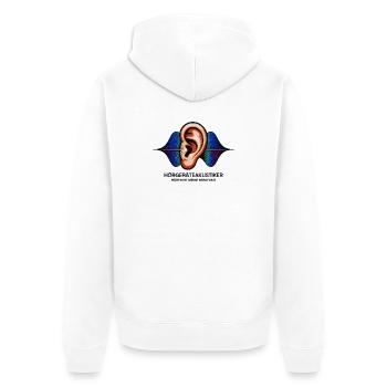 Hörgeräteakustiker Spruch – Hören ist Berufung - Unisex Premium Bio Zip Hoodie - Weiß - Hinten - Thijin (182cm)