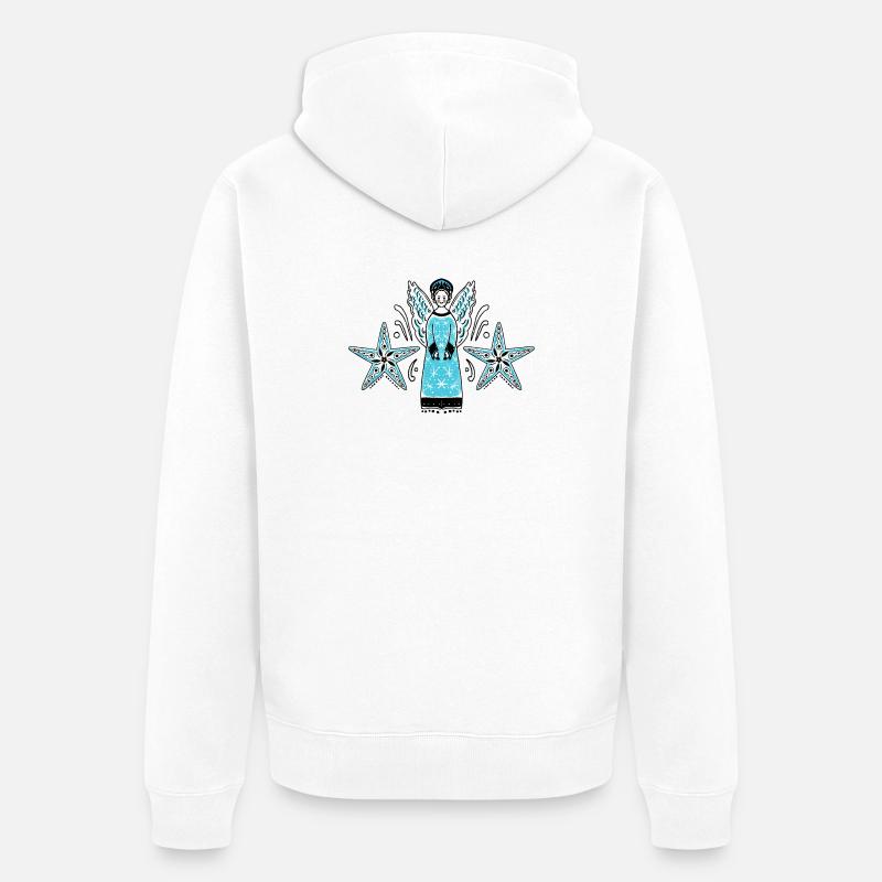 Ange turquoise avec cadre étoile - Veste à capuche bio Premium Unisexe - blanc