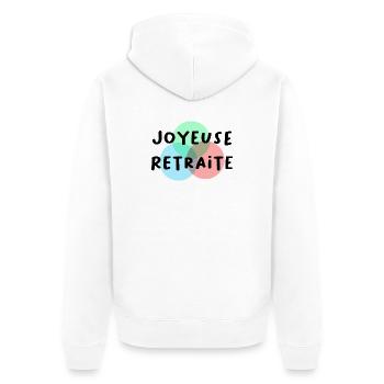FRÖHLICHES RETREAT. RUHESTAND. PENSIONIERT. RUHESTAND - Unisex Premium Bio Zip Hoodie - Weiß - Hinten - Thijin (182cm)