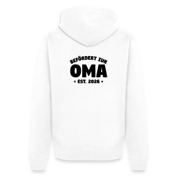 Befördert zur Oma 2026 – Klassisches Oma Statement - Unisex Premium Bio Zip Hoodie - Weiß - Hinten - Thijin (182cm)