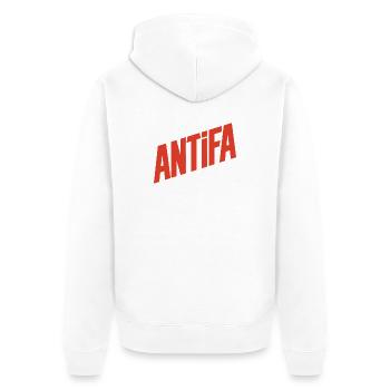 Antifa - Antifascist Merch - Unisex Premium Organic Zip Hoodie - white - Back - Thijin (182cm)