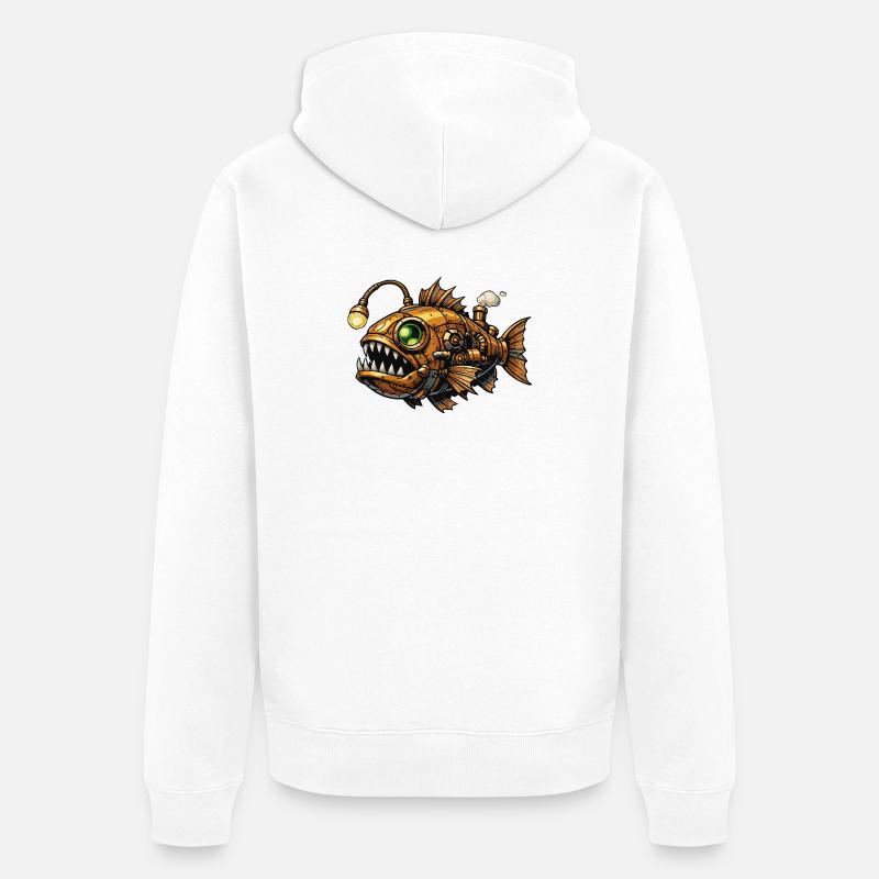Piranha des Profondeurs Steampunk - Veste à capuche bio Premium Unisexe - blanc