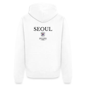 Seoul Souvenir, elegantes Design Seoul - Unisex Premium Bio Zip Hoodie - Weiß - Hinten - Thijin (182cm)