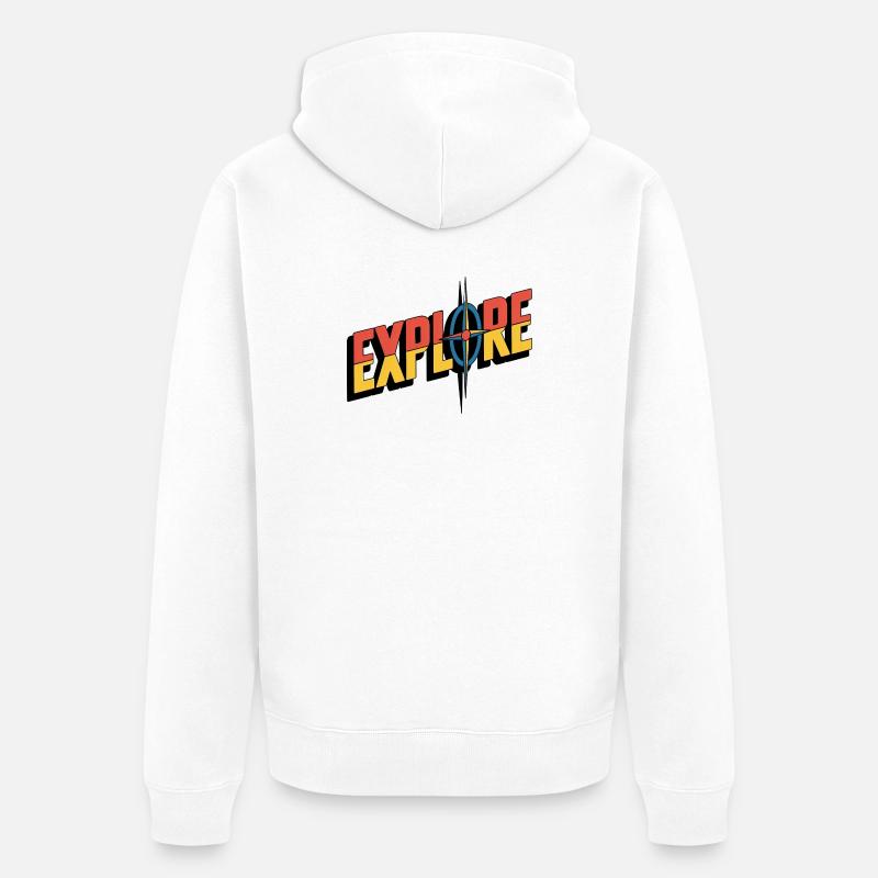 EXPLORE Kompass – Abenteuer Logo - Unisex Premium Bio Zip Hoodie - Weiß
