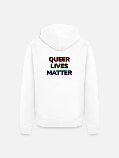 Queer Lives Matter Regenbogen-Neon - Unisex Premium Bio Zip Hoodie - Weiß