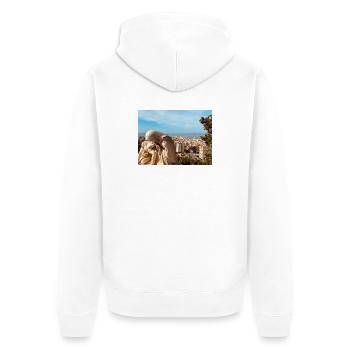 Klassische Skulptur über der Stadt - Unisex Premium Bio Zip Hoodie - Weiß - Hinten - Thijin (182cm)