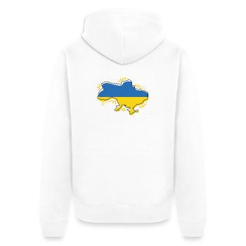 Ukraine-Flaggenkarte Silouette mit Blumenumriss - Unisex Premium Bio Zip Hoodie - Weiß - Hinten - Thijin (182cm)