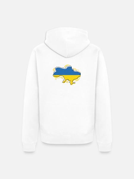 Ukraine-Flaggenkarte Silouette mit Blumenumriss - Unisex Premium Bio Zip Hoodie - Weiß