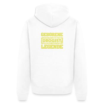 Drogist als Legende - Unisex Premium Bio Zip Hoodie - Weiß - Hinten - Thijin (182cm)