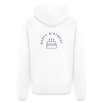 ALLES GUTE ZUM GEBURTSTAG. ALLES GUTE ZUM GEBURTSTAG. JAHRESTAG. - Unisex Premium Bio Zip Hoodie - Weiß - Hinten - Thijin (182cm)
