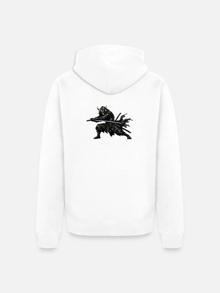Dunkler Samurai im Kampfanzug - Unisex Premium Bio Zip Hoodie - Weiß