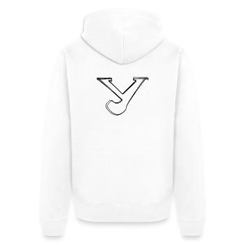 Kleinbuchstabe y handgezeichnet - Unisex Premium Bio Zip Hoodie - Weiß - Hinten - Thijin (182cm)