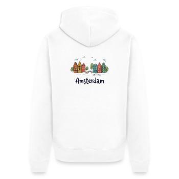 Amsterdamer Stadtbild-Doodles - Unisex Premium Bio Zip Hoodie - Weiß - Hinten - Thijin (182cm)