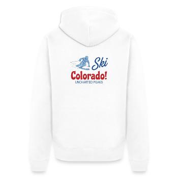 Retro Ski Colorado Unerforschte Gipfel - Unisex Premium Bio Zip Hoodie - Weiß - Hinten - Thijin (182cm)