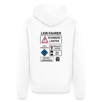 LKW-Fahrer - Unisex Premium Bio Zip Hoodie - Weiß - Hinten - Thijin (182cm)
