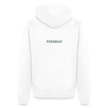 Dienstag - Unisex Premium Bio Zip Hoodie - Weiß - Hinten - Thijin (182cm)