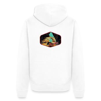 Retro-Abzeichen, Algarve Portugal, Strand Sommersonne - Unisex Premium Bio Zip Hoodie - Weiß - Hinten - Thijin (182cm)