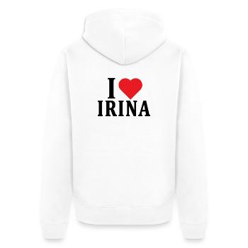 t-shirt J’aime Irina idée cadeau t-shirt - Veste à capuche bio Premium Unisexe - blanc - Dos - Thijin (182cm)