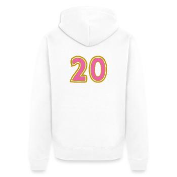 20. 20 YEARS. 20th ANNIVERSARY. 20TH ANNIVERSARY. - Unisex Premium Organic Zip Hoodie - white - Back - Thijin (182cm)