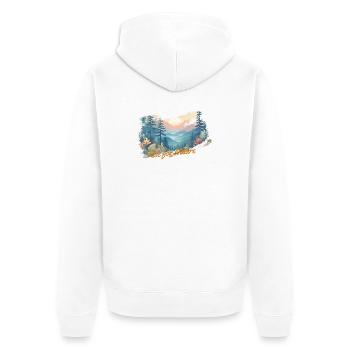 Rise for Nature - Wald mit Sonnenaufgang - Unisex Premium Bio Zip Hoodie - Weiß - Hinten - Thijin (182cm)
