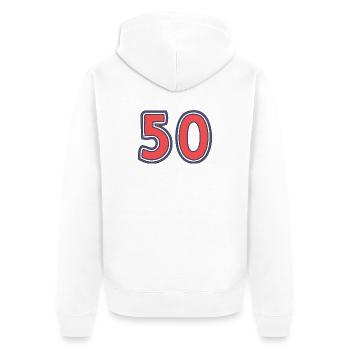 50. 50 YEARS. 50th ANNIVERSARY. 50 YEARS ANNIVERSARY. - Unisex Premium Organic Zip Hoodie - white - Back - Thijin (182cm)
