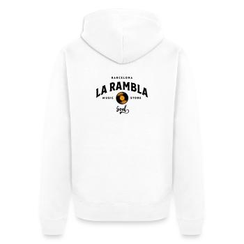 "La Rambla Soul" Barcelona Vintage Music Store - Unisex Premium Organic Zip Hoodie - white - Back - Thijin (182cm)