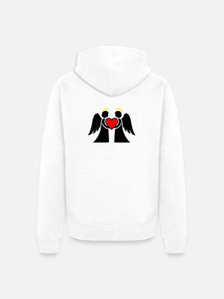 Engel Paar mit Herz Piktogramm - Unisex Premium Bio Zip Hoodie - Weiß