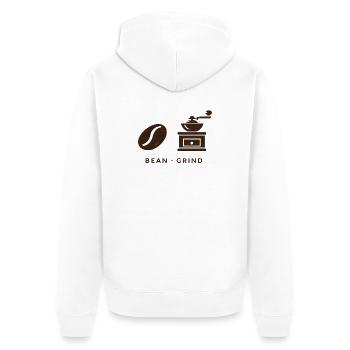 BEAN . GRIND . COFFEE . KAFFEE - Unisex Premium Bio Zip Hoodie - Weiß - Hinten - Thijin (182cm)