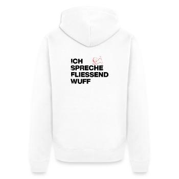 I SPEAK FLUENTLY WOOF, DOG POWER! DOGLOVER - Unisex Premium Organic Zip Hoodie - white - Back - Thijin (182cm)