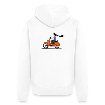 SERBSKA HOLCA MOPED - Unisex Premium Bio Zip Hoodie - Weiß - Hinten - Thijin (182cm)