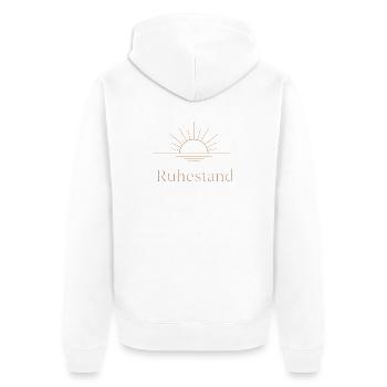 Goldener Ruhestand – Filigrane Buchstaben & Sonne - Unisex Premium Bio Zip Hoodie - Weiß - Hinten - Thijin (182cm)