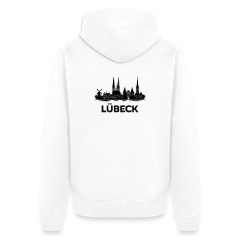 Lübeck Skyline - Unisex Premium Bio Zip Hoodie - Weiß - Hinten - Thijin (182cm)