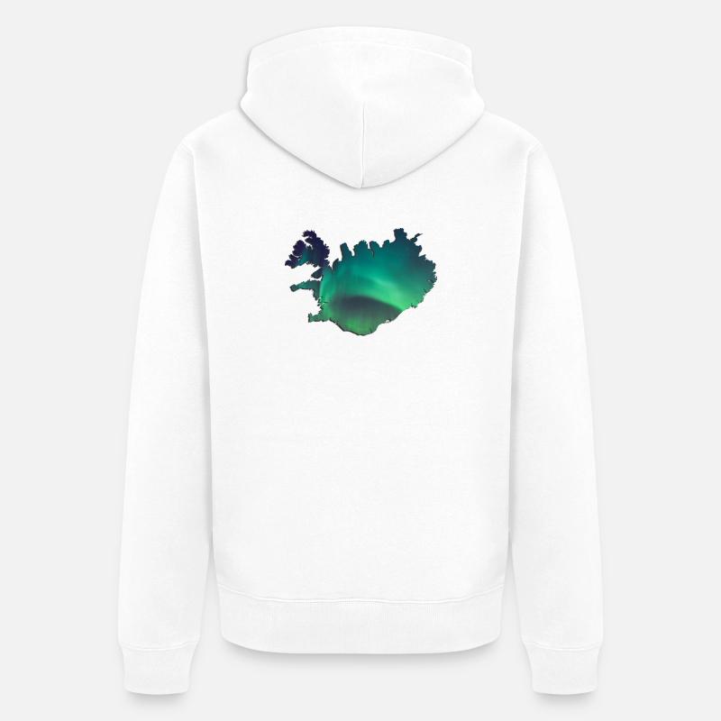 Islande Islande Aurores boréales Conception topographique - Veste à capuche bio Premium Unisexe - blanc