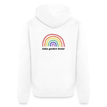 Regenbogen Liebe Statement Freiheit Frieden - Unisex Premium Bio Zip Hoodie - Weiß - Hinten - Thijin (182cm)