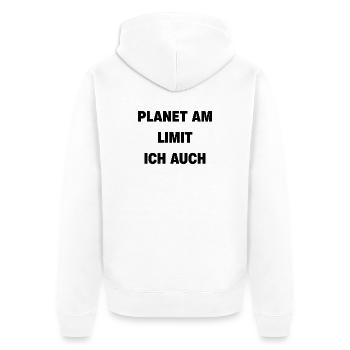 Planet am Limit - ich auch - Unisex Premium Bio Zip Hoodie - Weiß - Hinten - Thijin (182cm)