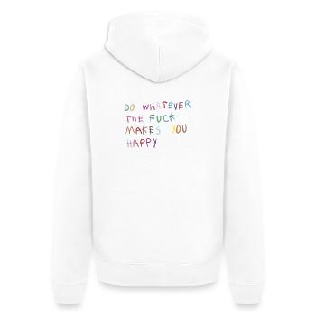 Mach was dich glücklich macht - Unisex Premium Bio Zip Hoodie - Weiß - Hinten - Thijin (182cm)