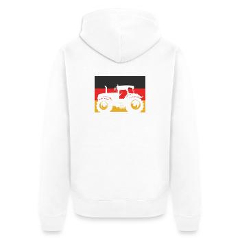 Traktor mit Deutschlandflagge – Landwirt Stolz - Unisex Premium Bio Zip Hoodie - Weiß - Hinten - Thijin (182cm)
