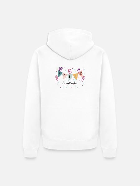 Feierlaune mit Wimpelkette - Felix Cumpleanos  - Unisex Premium Bio Zip Hoodie - Weiß