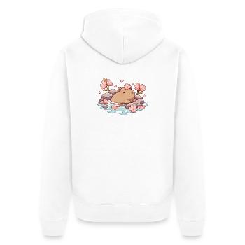 Süßes Capybara Onsen – Kirschblüten Kawaii Design - Unisex Premium Bio Zip Hoodie - Weiß - Hinten - Thijin (182cm)