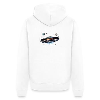 UFO aus Schallplatte im Weltraum   - Unisex Premium Bio Zip Hoodie - Weiß - Hinten - Thijin (182cm)